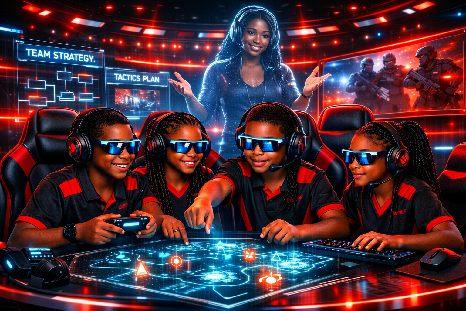 Kids learning esports strategy and teamwork