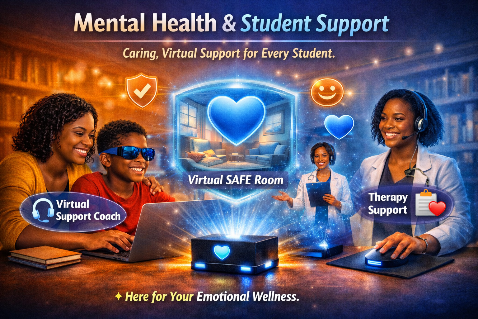 Student using virtual mental health tools